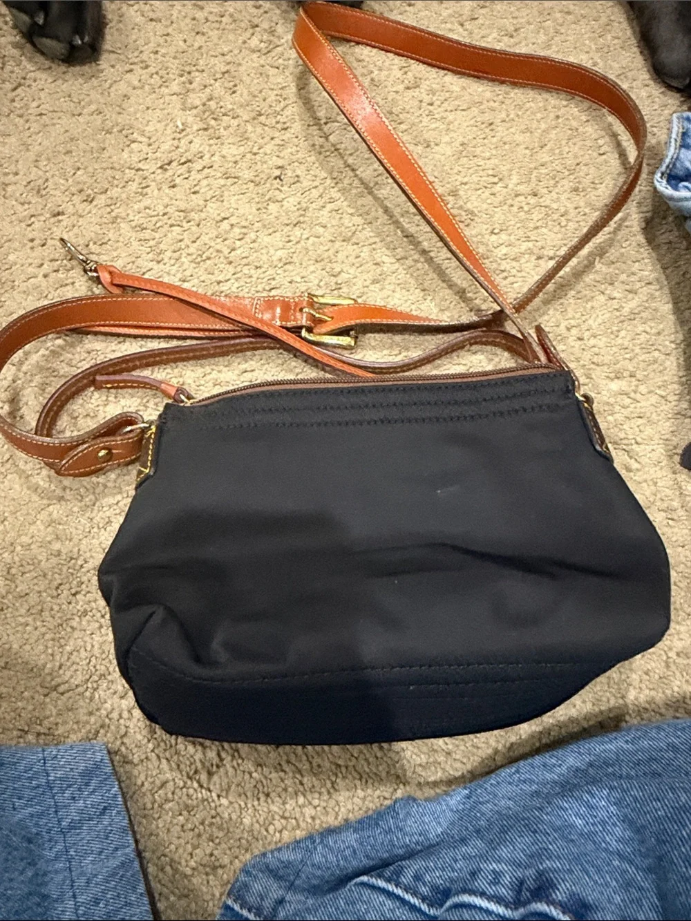 Dooney & Bourke Black Crossbody with Tan Leather Trim
